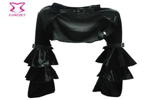 Whole Black Flannel Ruffle Long Sleeve With Belt Steampunk Jacket Women Gothic Bolero Coat Outwear Sexy Corset Burlesque Acce4547091