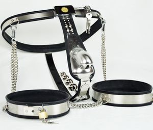 Male Fully Adjustable T stainless steel belt + anal plug + detachable catheter + Thigh Cuff Men SM Bondage Devices Set Sex Toys8575658