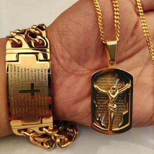 Männer Hip Hop Cross Jesus Anhänger mit 14 Karat Gold Kreuzarmband niemals verblassen