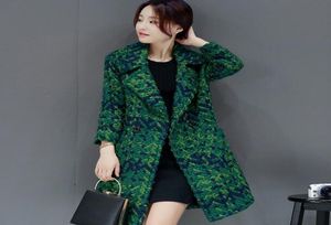 High Quality Wool Coat Women Slim Mediumlong Tweed Jacket Female Outwear Green Coat Brand Women Jacket DC4631745552