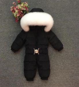 2018 Children039s Winter Jumpsuits Kids Clothing Warm Snowsuit Baby Boy Girl Thick Down Fur Collar Overalls Toddler Snow Wear R2768190