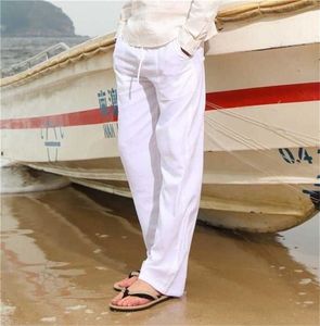 1999 Spring Summer Men marka moda w stylu chiński bawełniany lniany luźne spodnie męskie proste proste cienkie białe spodni spodni 24691416