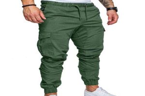 Calça de streetwear calças de rua Men039s calça cintura cordão tornozelo tornozelo amarrado calças de carga magra homens calças de cor sólida casual H11226235259