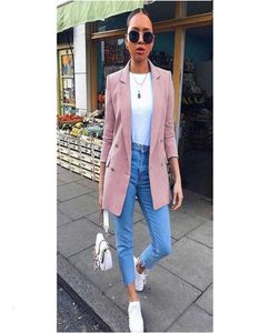 Autumn New Women Chic Blazer Buttons Design Fashion ice Lady Solid Color Long Sleeve Suit Coat Outerwear Tops Plus Size S-5XL V1910214247332