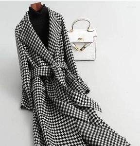 Women039s ull kvinnor lång rutig ullrock 2022 ankomster Houndstooth midjeband rockar5250369