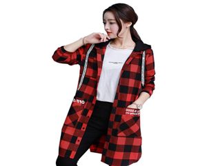 Kobieta wiosenna jesień wiatrówki 2018 Nowa czerwono czarna kurtka kratowa długie rękawowe luźne z kapturem moda z kapturem ZTT483665550