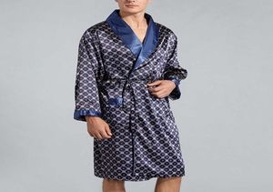 Pijamas de luxo de seda de cetim de cetim Kimono roubo de roupão de banho de banho PJS Loungewear Men039s One peça simulação camisola de seda H03299358