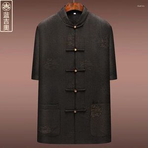 メンズTシャツXiangyun Yarn Tang Suit Summer半袖カエルバックルトップチャイニーズ服お父さんおじいちゃん中年