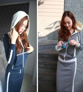 Neues Design Frauen039s Herbst Koreanische Mode -Kapuze -Sweatshirt -Mantel und Bodycon Maxi Langer Rock 2 Stück Sport Casual Twinset DR8007344