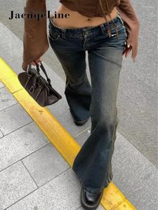 Kadınlar kot jacqueline retro sıska sıska seksi alçak artış kadın çizgili dikiş denim pantolon y2k grunge 90s Kore moda sokak kıyafetleri