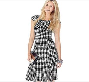 LCW New Fashion Women Summer Vintage Pinup Elegant Houndstooth Bow Casual Party Evening Mermaid Shift A Line Midi Dress5196853