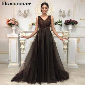 Festklänningar Maxianever V-ringningstank A-Line Black Prom Dress for Weddings Festa de Casamento