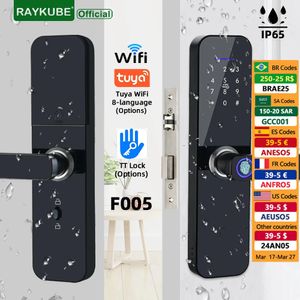 RAYKUBE F005 IP65 waterproof Tuya Wifi/TT lock electronic smart door lock with fingerprint/smart card/password/key/application unlocking 240510