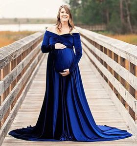 Maternity Dresses for Baby Showers Long Sleeve Pregnant Women Velvet Maxi Gown Dress Sexy V Neck Pregnancy Dress for Po Shoot Y1877358