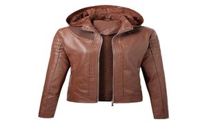 Winter Faux Leather Jacket Women Fleece Hooded Jacket Motorbike Basic PU Jacket Outerwear Hooded Zipper Waterproof Ladies Coat 2017132573