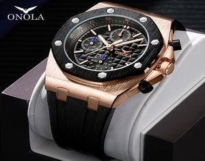 Onola marka moda swobodna kwarc męska zegarek chronograf wielofunkcyjny zegarek na rękę All Black Gold Metal Waterproof Watch For Men3118034