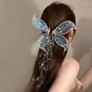 Hårklämmor Fairy Ear Headwear Crystal Hairpin Farterfly Tassel Side Clip Delicate Bridal Wedding Accessories for Women Girls