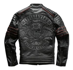 Read Description Asian Size Motorcycle Rider Coat Man039s Genuine Cowhide Embroidery Skull Leather Jacket 2011278465620
