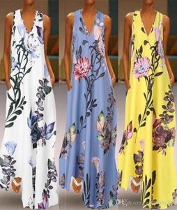 2020 mode sommar sundress kvinnor långa maxi vestidos blommor tryckt bohemisk klänning damer casual fickor långa tunika mantel sell2884461