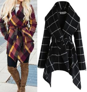 Lapel Neck Wool Coat for Women Fashion Plaid Warm Jacket Coats 3 Colors Winter Autumn Woolen Plus Size3272370