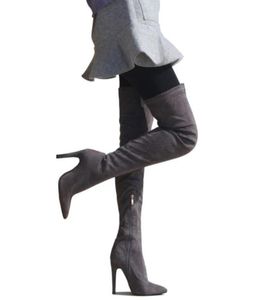 Women Boots High Heels Knie hohe Wildleder Oberschenkel hoch über dem kniehoot rot schwarzen grauen braunen Stiefel Damen Schuhe Plus Größe 436086023