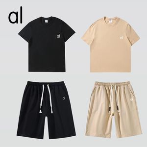 Yoga Set Large Shirt Short sleeved Top Men's Drawstring Shorts Loose Half sleeved Women's Couple Shoulder versatile Solid Color T-shirt close weight sweat pants