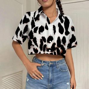 Camicette femminili 2024 camicie di moda camicia cortota elegante stampato leopardo per leisure estate sciolte