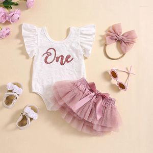 Kleidungssets Baby Girl First Birthday Outfit Rüschen Sie ein Ärmel Strampler Tutu -Röcke mit Stirnband meine ersten Geschenke Kleidung