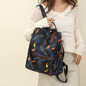 Outlet per la borsetta femminile Viaggio di spostamento Affermazione di Oxford Casual Oxford Sweet Feather Printing Womans Borse Contrast Backpack in pelle 8910#