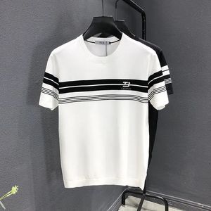 Summer Fashion Simple Short Sleeved Tshirt Mens Korean Casual Versatile Printed Striped Embroidery Letter Round Neck Top 240518