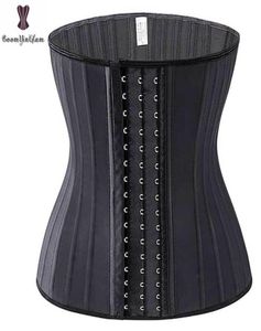 Treinador de cintura de látex de brilho de látex 25 aço em aço em espiral desossado cinto preto Slimming Cincher 3 ganchos e olhos Corset Underwear Corselet L5665920