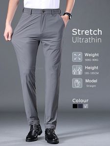 Summer Thin Elaster Spodni Mężczyźni elastyczna talia Koreańska klasyczna klasyczna Black Grey Blue Business Casual Formal Pants Male Brand 240518