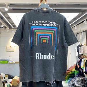 Trevlig tvättad t-shirt män kvinnor vintage tungt tyg tee något lösa toppar multicolor 63xv