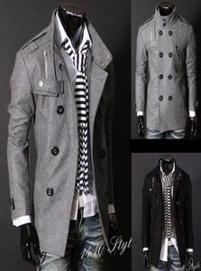 Blackgrey Men039S Wool Coat Coat Double Breadted Counter Coats Long Trench Coats Dropshi9917937