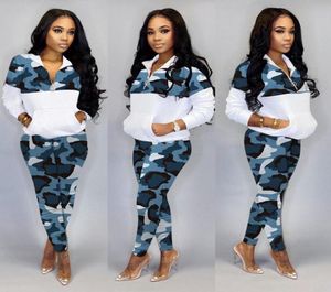 Womens Casual 2 Piece Pants Outfits Camouflage Print Color Block Long Sweatsuits Tracksuits Sets4321844