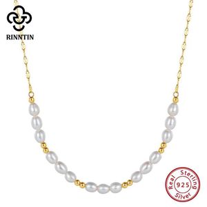 Pendanthalsband Rintin Vintage 925 Sterlsilver Gold Bead Chain Halsband med pärlor lämpliga för kvinnors modehalsbandskedja smycken GPN67 J240516