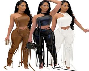 2021 Women Fashion Summer Two Piece Long Pants Outfit Suit Crop Top Bodycon Set Party Clubwear317F3832455