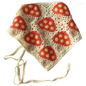 Scarves Elegant Mushroom Pattern Hair Kerchief Crochet Hairband Tie Back Headwrap X4YC
