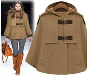 英国の新しいファッション秋の秋冬の茶色のネイビーカシミアフード付きケープコートnibbuns女性Cloak Casacosフェミニノス7708304
