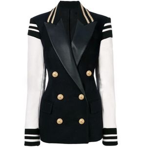 High Street Street Street Stylish Blazer Varsity Jacket Women039s Pulsanti per patchwork in pelle Blazer 2010084618910