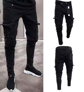 Masowe czarne dżinsy dżinsowe chude dżinsy dżinsy zniszczone Smukły Fit Pocket Cargo Pencil Pants plus rozmiar S3XL4240801