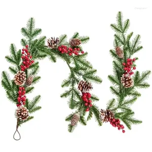 Fiori decorativi 5.1ft ghirlanda natalizia artificiale con ramo di bacche rosse verde inverno per mini ghirlande
