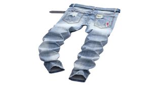 Fashion Ripped Fashion Jeans Clothing Designer Pants Light Blue Mens Slim Denim Straight Biker Hole Hip Hop Jeans Men8206411