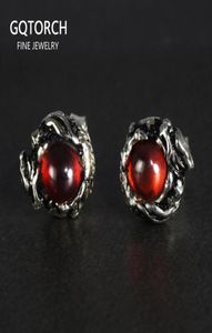 100 reine 925 Sterling Silber Bolder Ohrringe für Frauen Männer Drachen Ohrringe Vintage Skelett Gothic mit Granat Naturstein 2103257561315