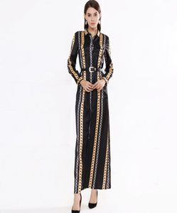 Women039s Runway Dresses Turn Down Collar Long Sleeves Striped Printed Sexy Split High Street Fashion Casual Long Dress6832670