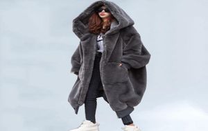 여자 039S 모피 가짜 여자 2021 캐주얼 후드 티 모피 두꺼운 따뜻한 긴 재킷 느슨한 겨울 코트 카사코 페미니노 6636955