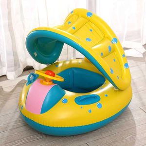 Sand Play Water Fun Summer Baby Safety Swimming Ring Cute Handcart Uppblåsbar simning Float med solskenplatser Raft och Water Amusement Pool Toys Q240517