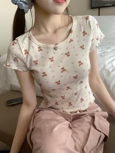 Женские футболки T 10 Colors 2024 Summer Korean Style Floral Floral Shirts Form Sweeps Sweet Sweet Tops футболка Femme (x3302)