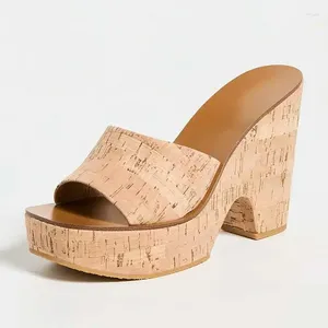 Sukienka buty nago otwarta kwadratowa platforma Cork Wedge Sandals Mule Heels