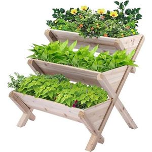 Piantatrici vasi notume a 3 strati di legno di sollevamento verticale da giardino con gambe set di letti di sollevamento pianta utilizzato per i fiori erbe verdure naturalq240517